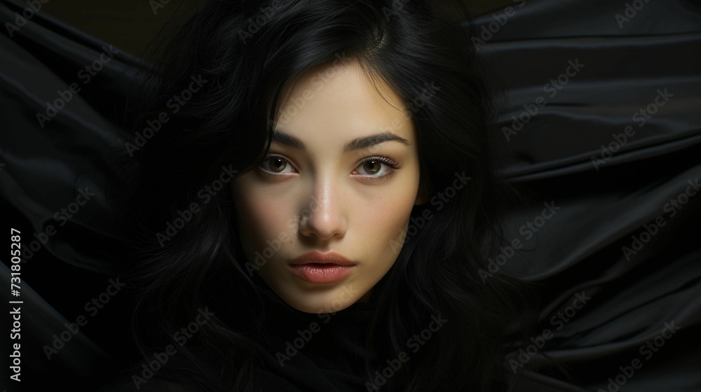 AI generated illustration of a portrait of a young woman with dark hair ...