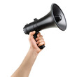 © ArshPixel Inc - Men hand holding black megaphone. loudspeaker Isolated on transparent background.