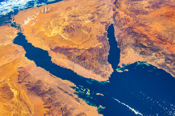 Wall Mural - landscape by the red sea. digital enhancement of an image by nasa