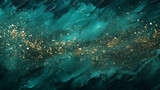 Fototapeta  - Szmaragdowe abstrakcyjne tło - tekstura z farby olejnej na płótnie z dodatkiem złota