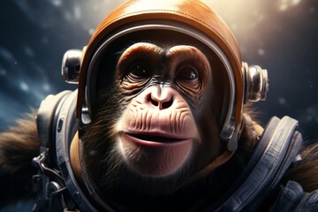 Wall Mural - A monkey in an astronaut costume in outer space. 