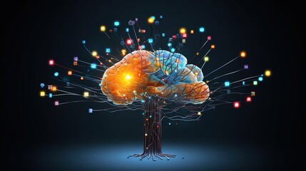 Wall Mural - the concept of data flow from the digital human brain. machine deep learning. artificial intelligenc