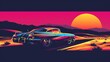© KrikHill - Vintage car driving at sunset with vibrant colors.