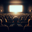 © robfolio - Dark cinema with audience waiting in anticipation, with black white screen
