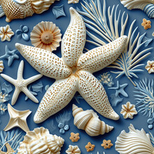 Starfish Beach Ocean, Pattern Tile For Seamless Backgrounds, Ai Generated