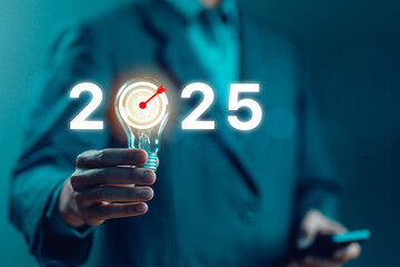 economic analysis 2025, budget. concept of action business plan targets the new year 2025 growth. finance goal to succeed, Making a profit in the investment market in growth industry technology