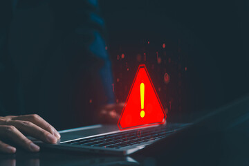 Wall Mural - caution danger if a computer is attacked, the cyber error symbol warning sign of system failure in t