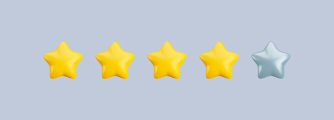Wall Mural - vector 3d four stars out of five rating icon. realistic cartoon 3d render customer rating and feedba