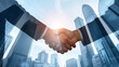 Concept of partnership and social connection. Shaking hands with business background.