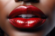 Beautiful plump red lips of a black woman and snow-white teeth.
