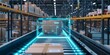 Futuristic conveyor belt with parcels and holographic data