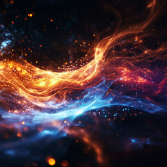 Wall Mural - Cosmic Firestream.
Fiery cosmic stream weaving through space with sparkling particles.