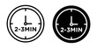 2 to 3 Minutes preparation outline icon collection or set. 2 to 3 Minutes time Thin vector line art