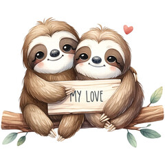 Wall Mural - cute valentine sloth