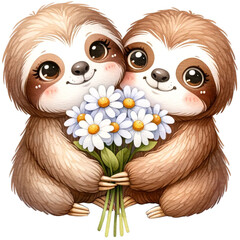 Wall Mural - cute valentine sloth