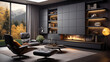 Strict modern living room interior design in black colors.