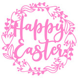 Fototapeta Dinusie - Happy Easter round wreath, Cake topper paper cut, Easter laser cut decoration