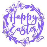 Fototapeta Dinusie - Happy Easter wreath with butterfly, Cake topper paper cut, Easter round decoration