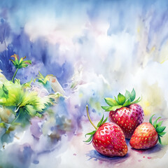 Wall Mural - watercolor strawberries on white background. Berries 