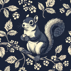 Wall Mural - squirrel Pattern Tile for seamless backgrounds and for filling surfaces in soft colors, ai generated