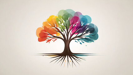 Wall Mural - multi color  tree simple logo stroke, minimalism,  white background,