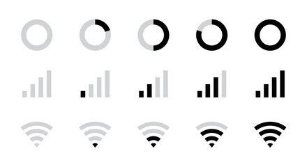 Battery, Mobile network signal and Wi-Fi icon set with circle battery modern style for user interface design. Status bar symbol modern, simple, vector, icon for website design, mobile app, Ui. Vector