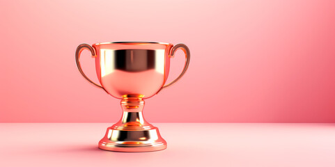 Wall Mural - Gold trophy award cup isolated on pink background with copy space. AI generative