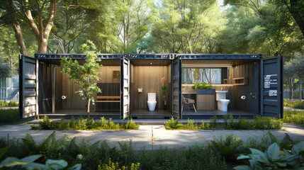 Wall Mural - Converted old shipping container into wc cabine, isolated white.