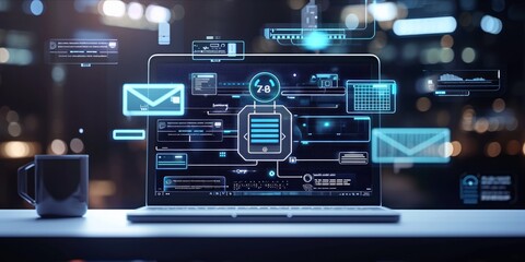 Laptop with chatbot dialogue interface, symbolizing AI communication.