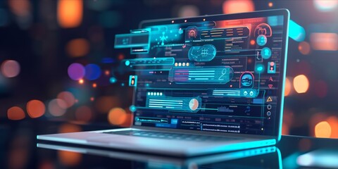 Laptop with chatbot dialogue interface, symbolizing AI communication.