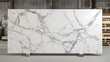 © doraclub - An expansive slab of veined marble displayed in an industrial warehouse setting, highlighting the beauty of natural stone.