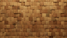 Timber, Wood Wall Background With Tiles. Soft Sheen, Tile Wallpaper With 3D, Square Blocks. 3D Render