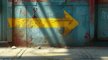Yellow Arrow Painted On The Wall With Paint. Generative AI