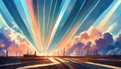 Wall Mural - sunset over city