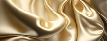 Luxury, Smooth Material Banner. Gold Glistening Fabric Background With Ripples And Folds. Generative AI.