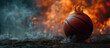 a basketball with a crown on top against a dark, smoky background