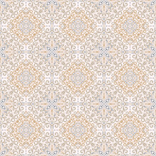 Abstract Seamless Turkish Pattern With Ornaments In Retro Colors. Silk Scarf From Mandalas. Vector Background For Ceramic Tile, Wallpaper, Linoleum, Textile, Rug, Web Page