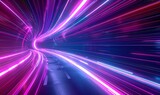 Fototapeta Perspektywa 3d - 3d render, abstract neon background, space tunnel turning to left, ultra violet rays, glowing lines, virtual reality jump, speed of light, space and time strings, highway night, Generative AI