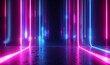 © Reeta - 3d render, abstract background with vertical pink blue neon lines glowing in the dark. Digital ultraviolet wallpaper, Generative AI