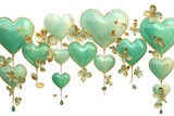 elegant jade and gold hearts love line with floral isolated on white background 