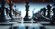 3d render, chess game dramatic battle, black rook chess piece aggressive move. Successful business planning, defeat concept, Generative AI