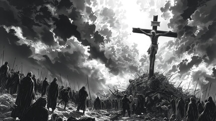 Wall Mural - The Crucifixion on the hill