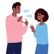 © Nadiia - A pair of deaf and mute people using sign language to communicate. A man and a woman with hearing impairment. World Deaf Day and World Hearing Day . International day of sign languages.