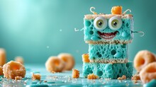 A Cake Made To Look Like A Spongebob Character With Googly Eyes And Googly Googly Eyes.
