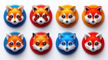 A Set Of Six Red, White, And Blue Fox Head Magnets On Top Of A Blue And Red Plate.