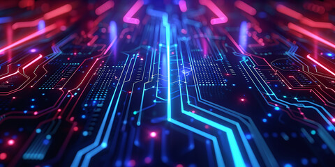 blue neon computer motherboard background, technology design