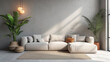 © Synthetica - Comfortable modern sofa, soft luxury couch in cozy living room minimal elegant aesthetic home interior design contemporary style background space. House furniture store shopping advertising promo .