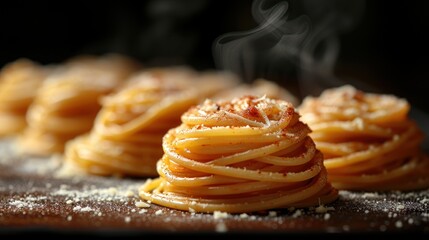 Canvas Print - a close up of a plate of food with a lot of pasta on top of it and steam coming out of the top.