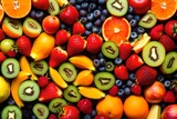 Fototapeta Uliczki - A close-up of a vivid tropical fruit salad featuring unusual fruits