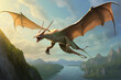 Imaginative portrayal of Pteranodon, a flying reptile known for its long crested beak and wingspan.